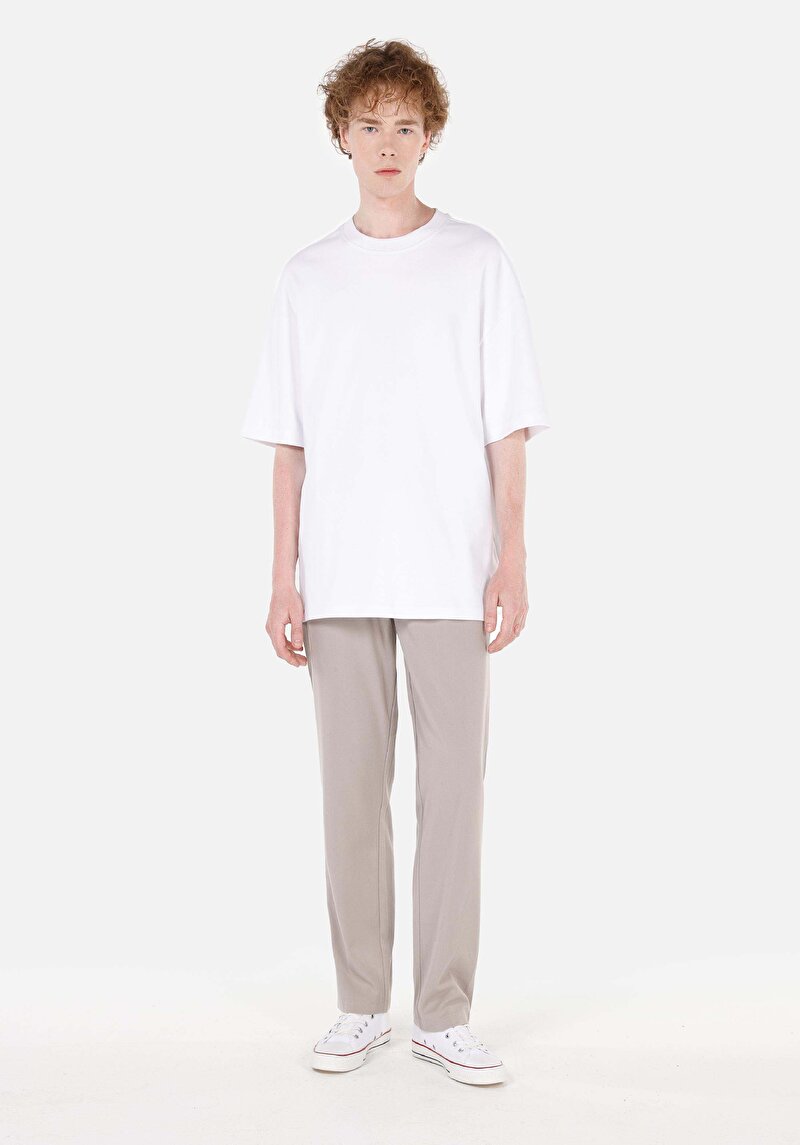 Regular Fit Orta Bel Düz Paça Erkek Bej  Pantolon