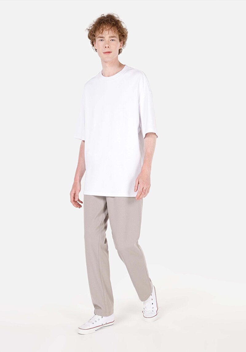 Regular Fit Orta Bel Düz Paça Erkek Bej  Pantolon