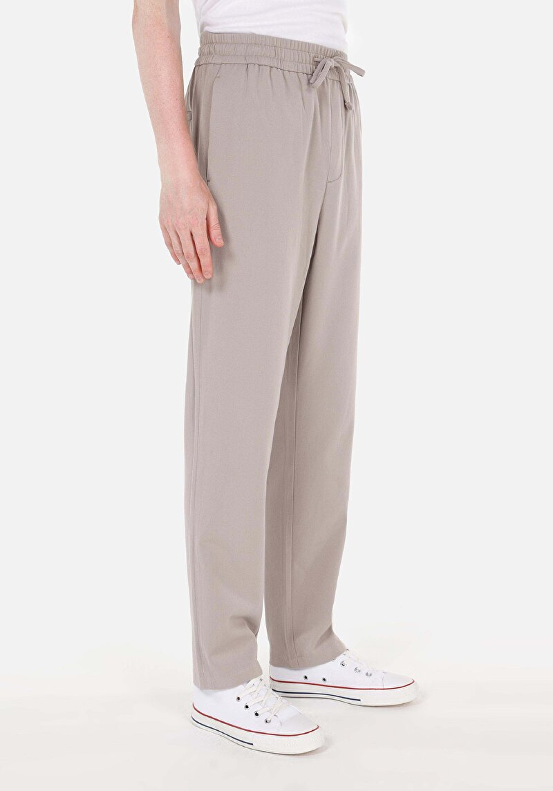 Regular Fit Orta Bel Düz Paça Erkek Bej  Pantolon