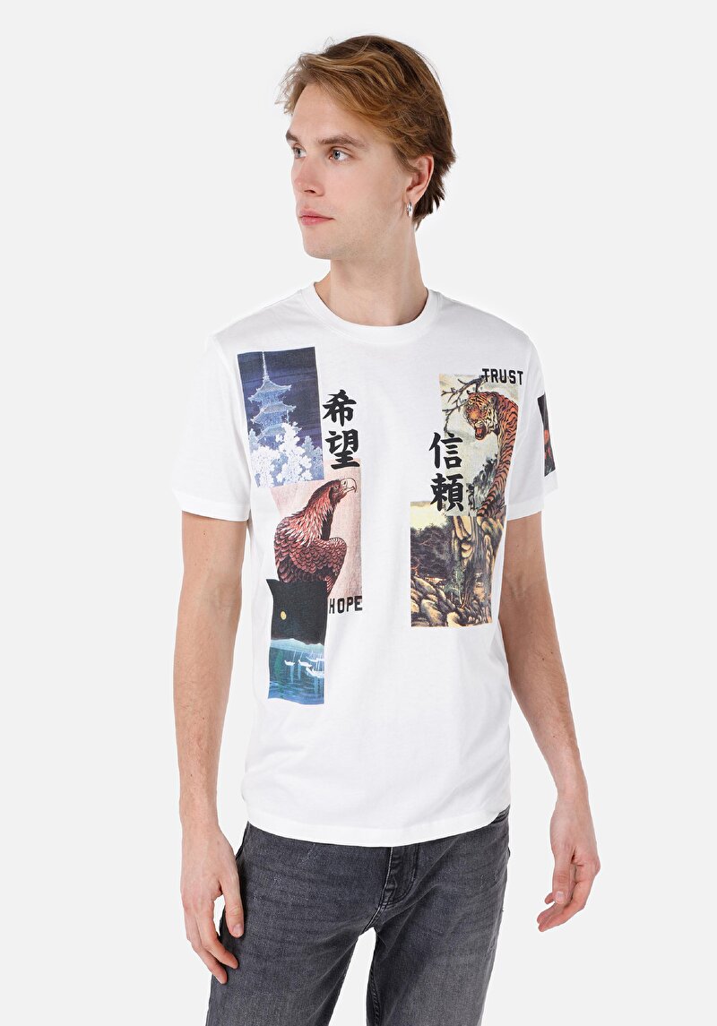 Regular Fit Yuvarlak Yaka Düz Erkek Beyaz Kısa Kol Tişört