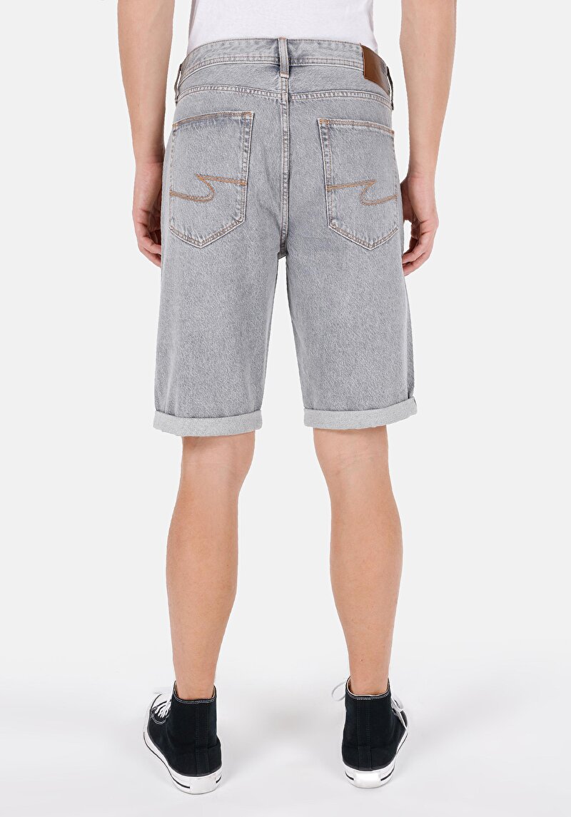 Regular Fit Orta Bel Erkek Gri Jean Şort