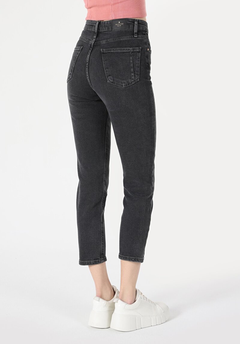 Slim Fit Orta Bel Daralan Paça Kadın Gri Jean Pantolon