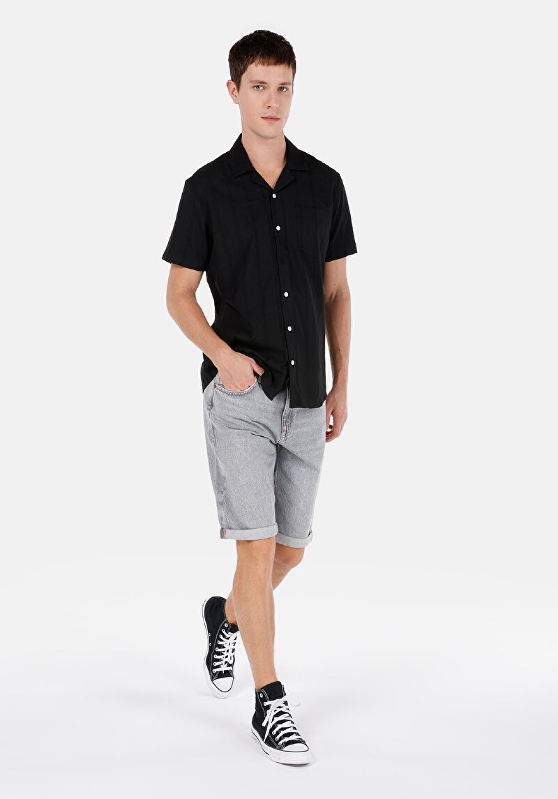 Regular Fit Orta Bel Erkek Gri Jean Şort