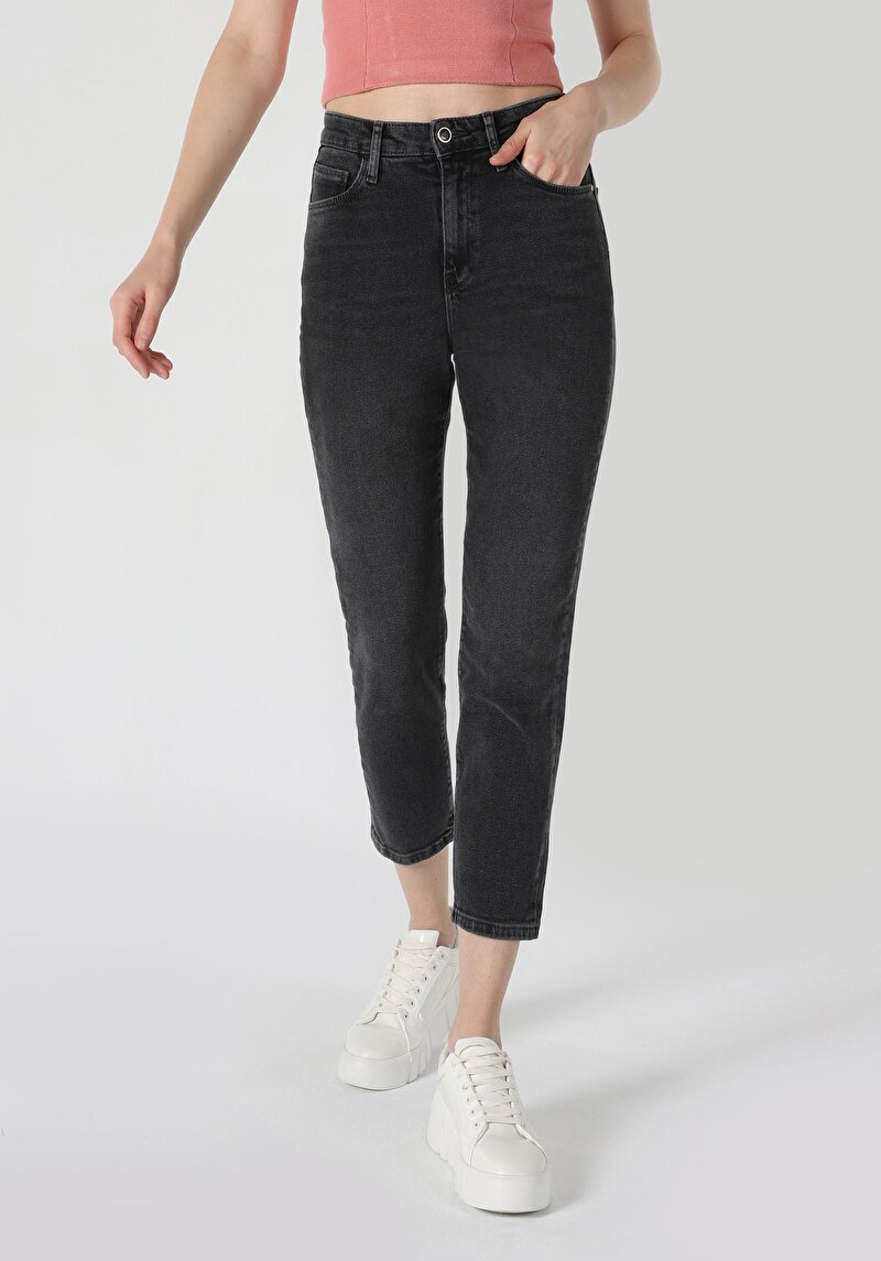 Slim Fit Orta Bel Daralan Paça Kadın Gri Jean Pantolon