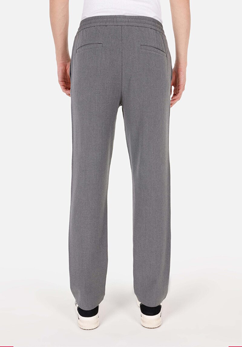 Regular Fit Orta Bel Düz Paça Bağcıklı Erkek Gri Pantolon
