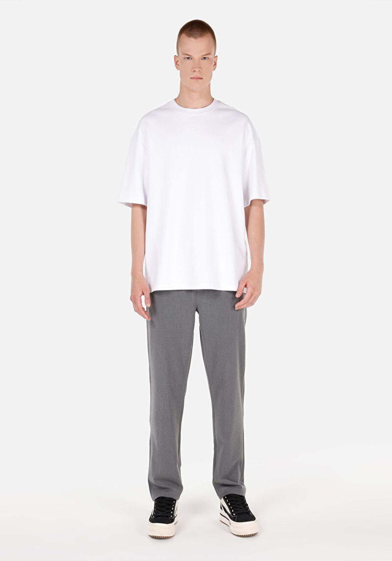 Regular Fit Orta Bel Düz Paça Bağcıklı Erkek Gri Pantolon