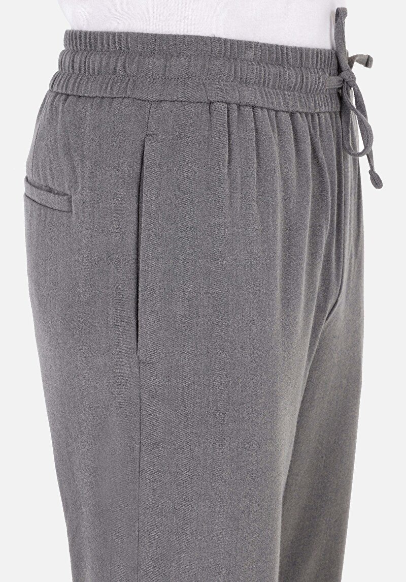 Regular Fit Orta Bel Düz Paça Erkek Gri  Pantolon