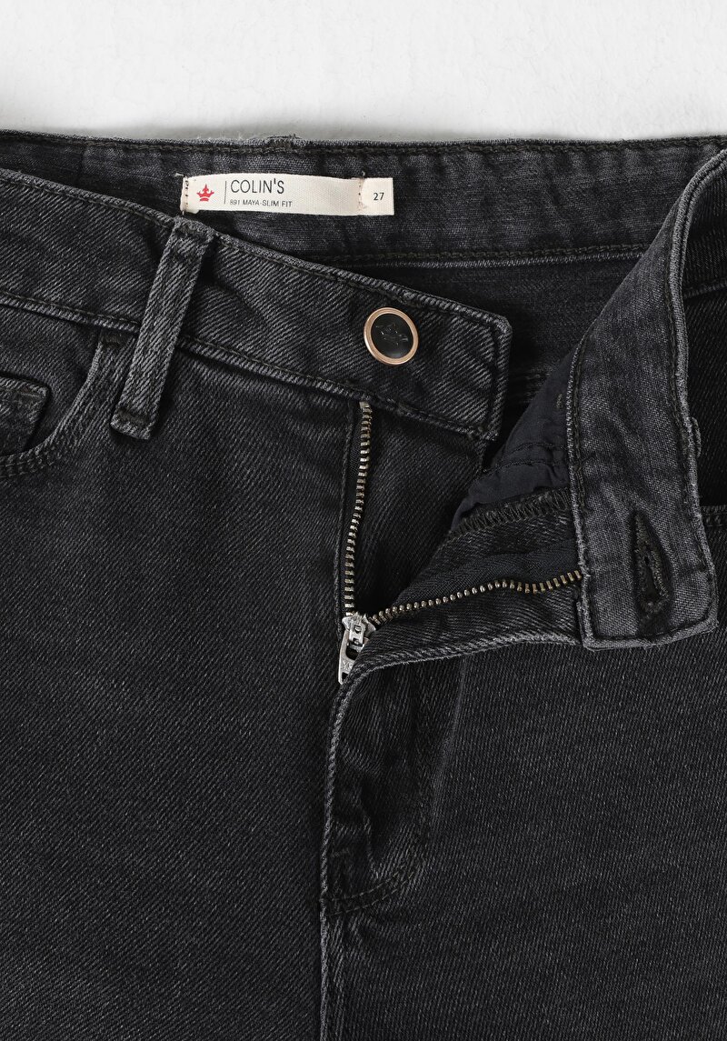 Slim Fit Orta Bel Daralan Paça Kadın Gri Jean Pantolon