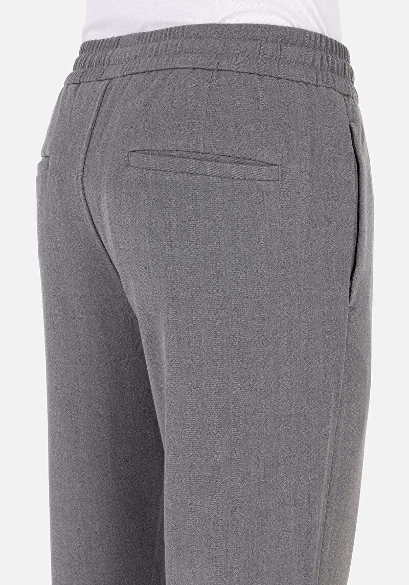 Regular Fit Orta Bel Düz Paça Bağcıklı Erkek Gri Pantolon