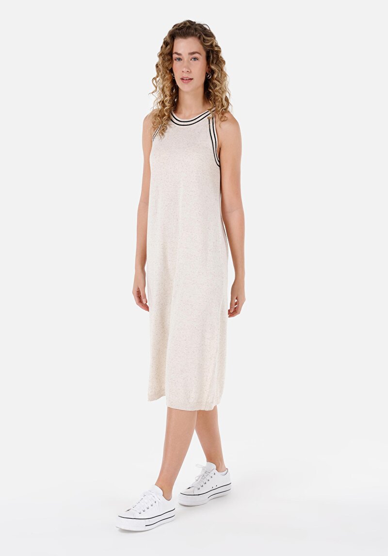 Regular Fit Kadın Ekru Kolsuz Elbise