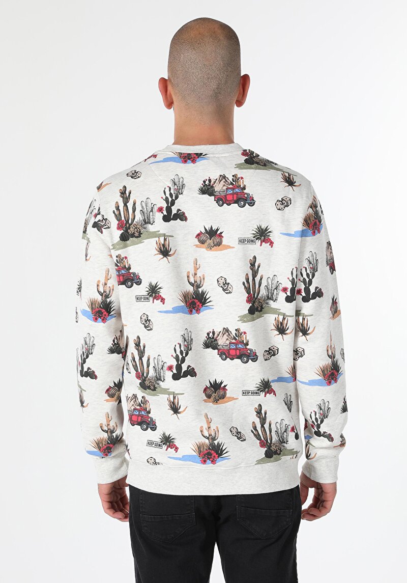 Regular Fit Erkek Beyaz Sweatshirt