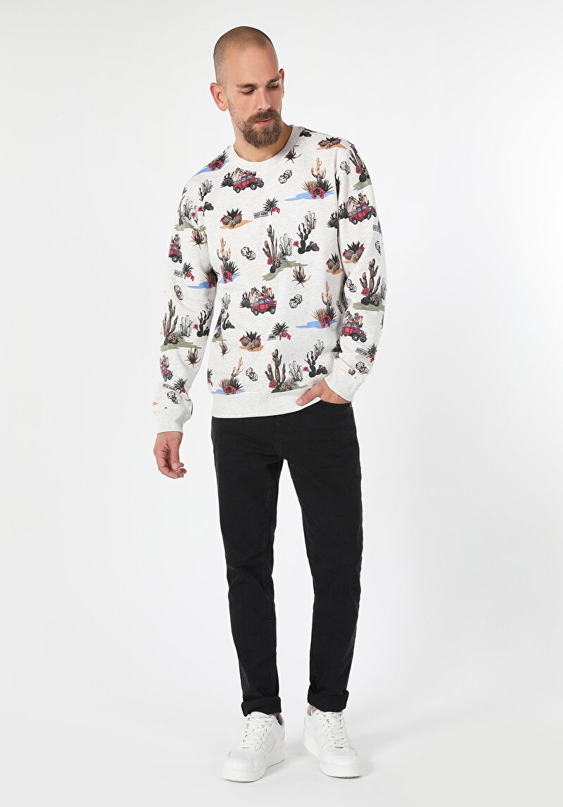 Regular Fit Erkek Beyaz Sweatshirt