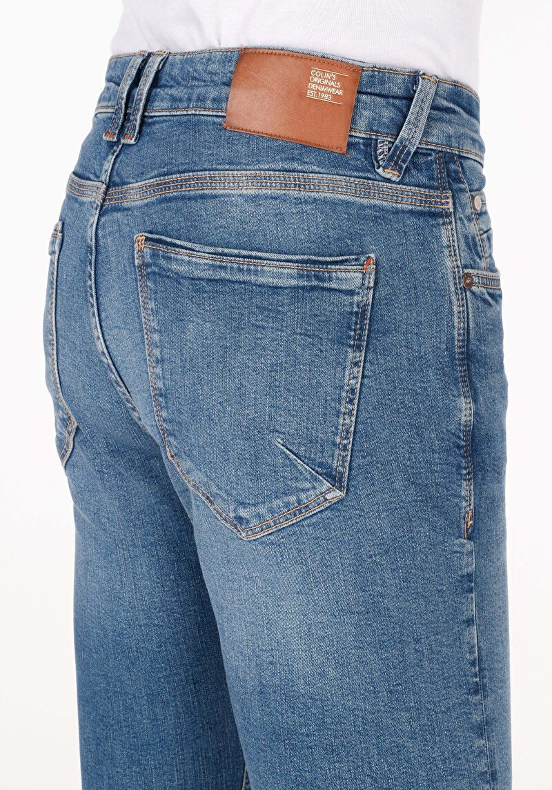 Slim Fit Düşük Bel Dar Paça Erkek İndigo Denim Jean Pantolon