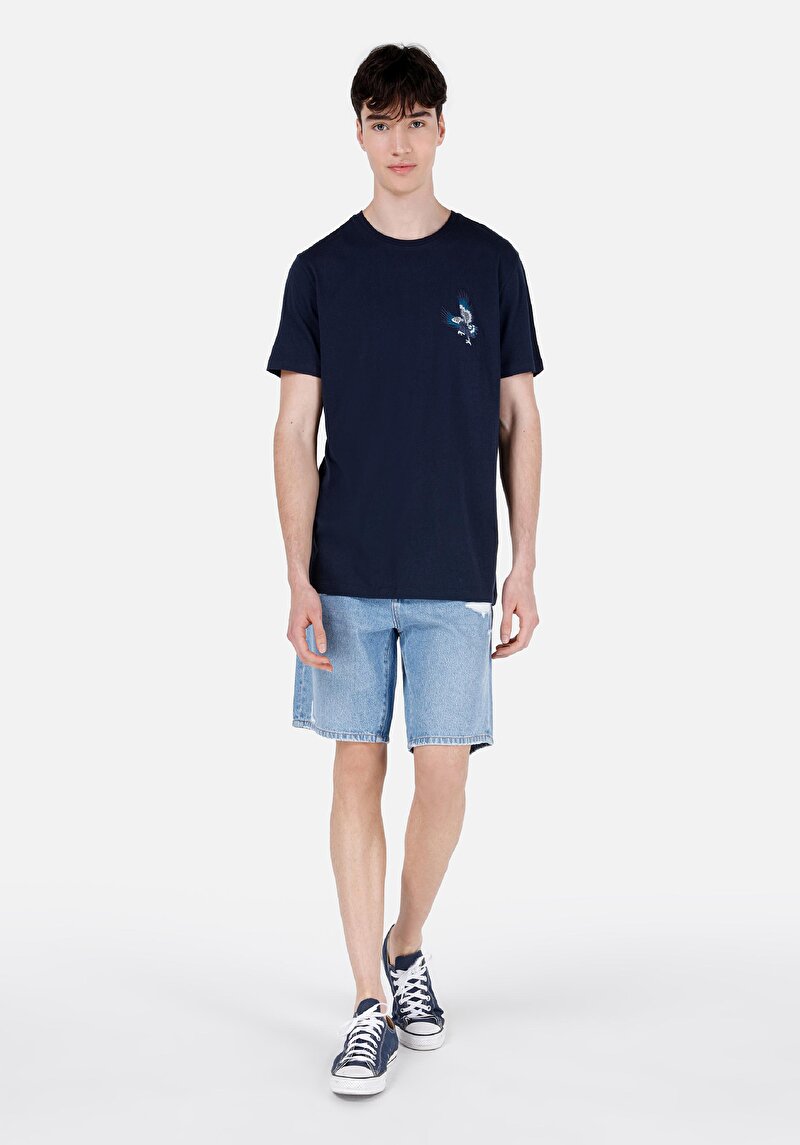 Loose Straight Fit Orta Bel Erkek Siyah Jean Şort