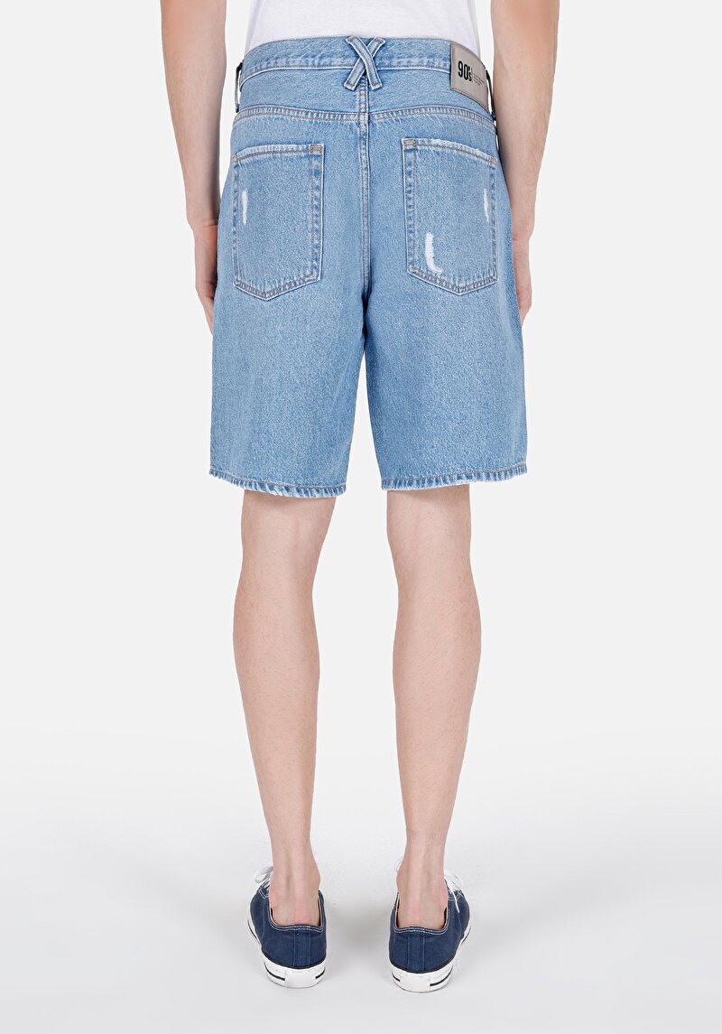 Loose Straight Fit Orta Bel Erkek Siyah Jean Şort