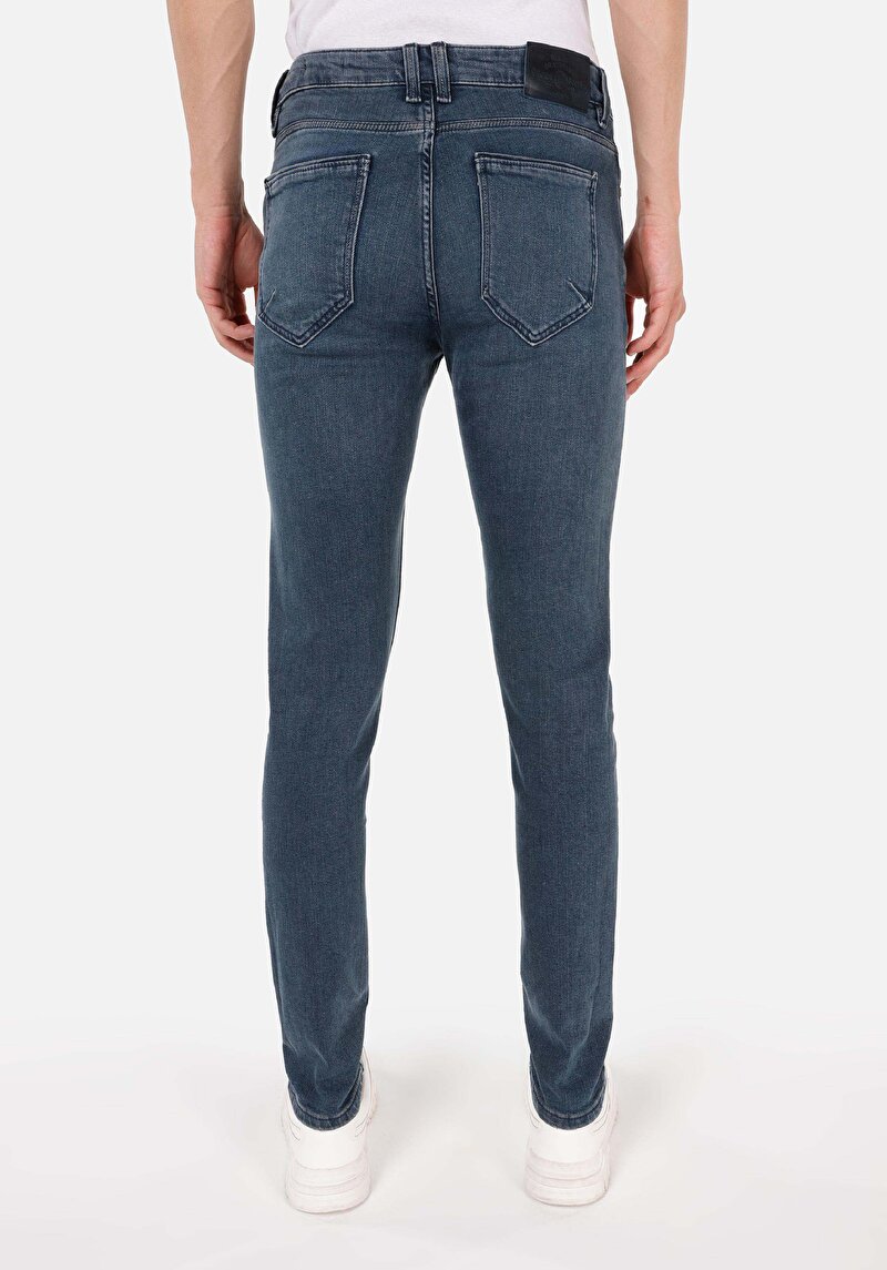 Slim Fit Düşük Bel Dar Paça Erkek Koyu İndigo Jean Pantolon