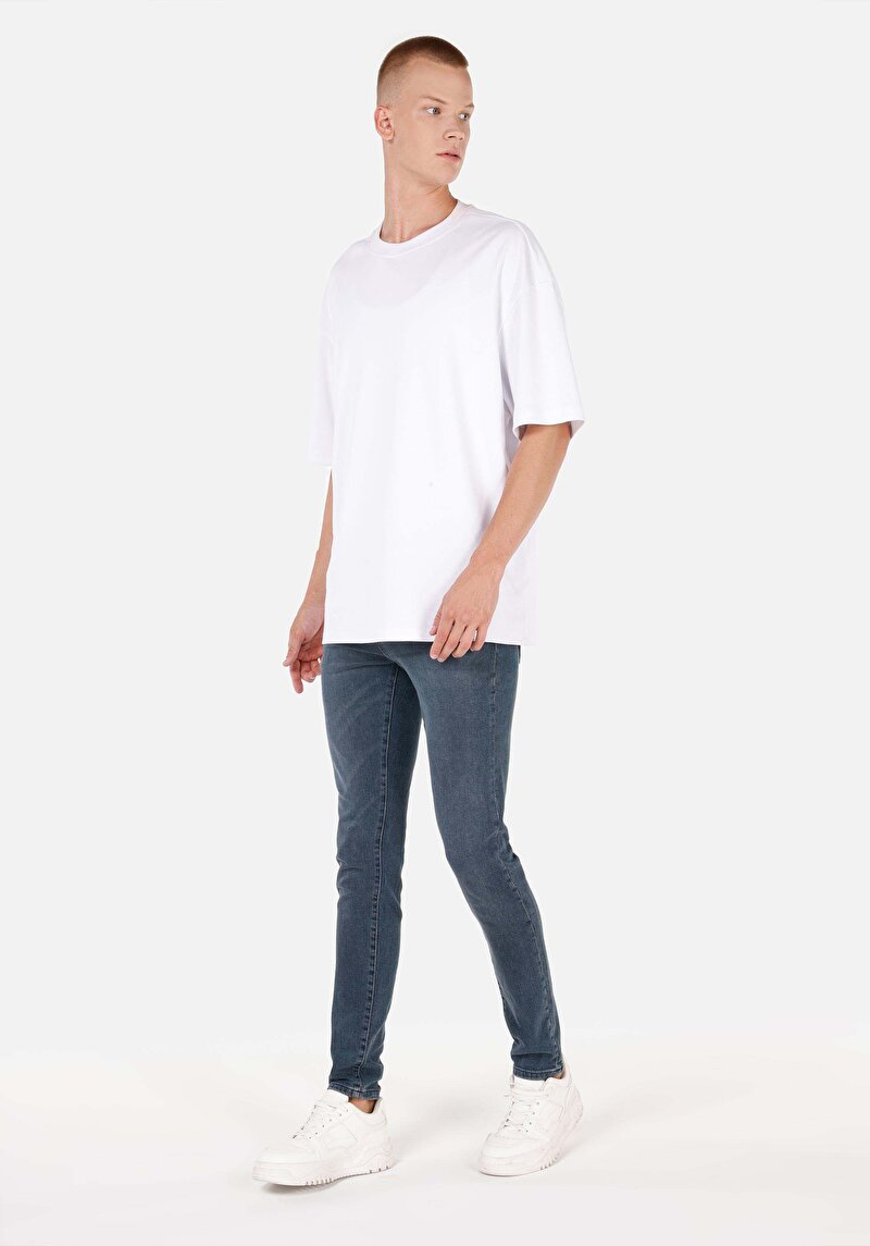 Slim Fit Düşük Bel Dar Paça Erkek Koyu İndigo Jean Pantolon