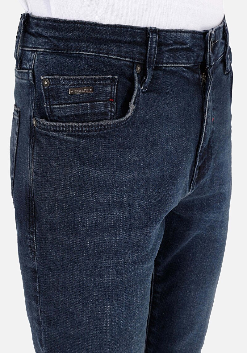 Slim Fit Düşük Bel Dar Paça Erkek Koyu İndigo Jean Pantolon