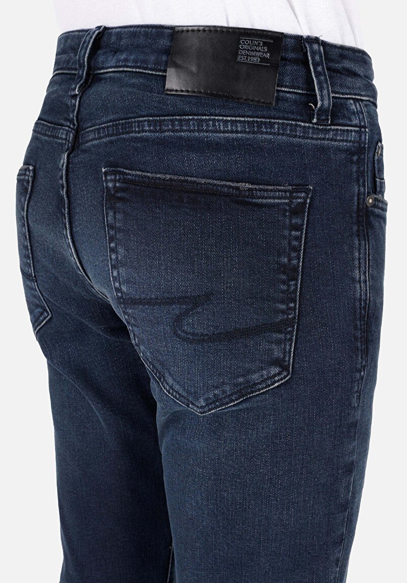Slim Fit Düşük Bel Dar Paça Erkek Koyu İndigo Denim Jean Pantolon