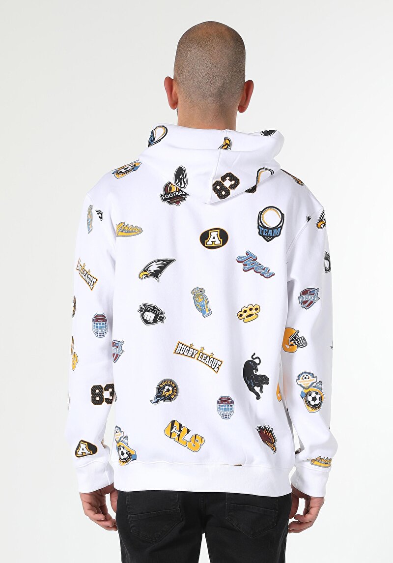 Comfort Fit Erkek Beyaz Sweatshirt