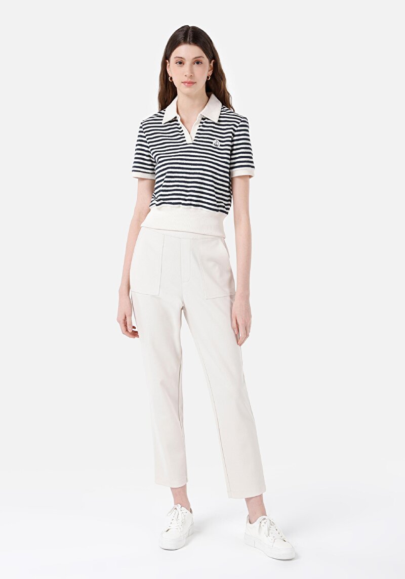 Regular Fit Orta Bel Düz Kadın Ekru Eşofman Altı