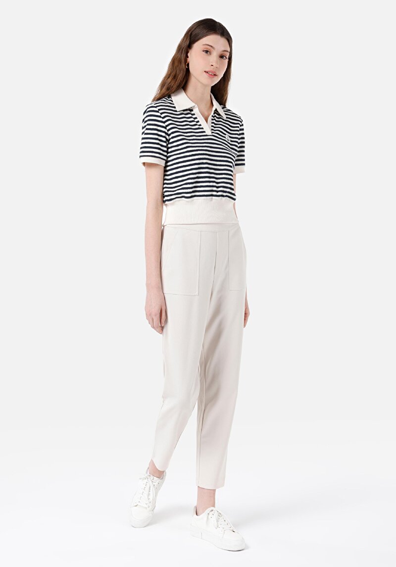 Regular Fit Orta Bel Düz Kadın Ekru Eşofman Altı