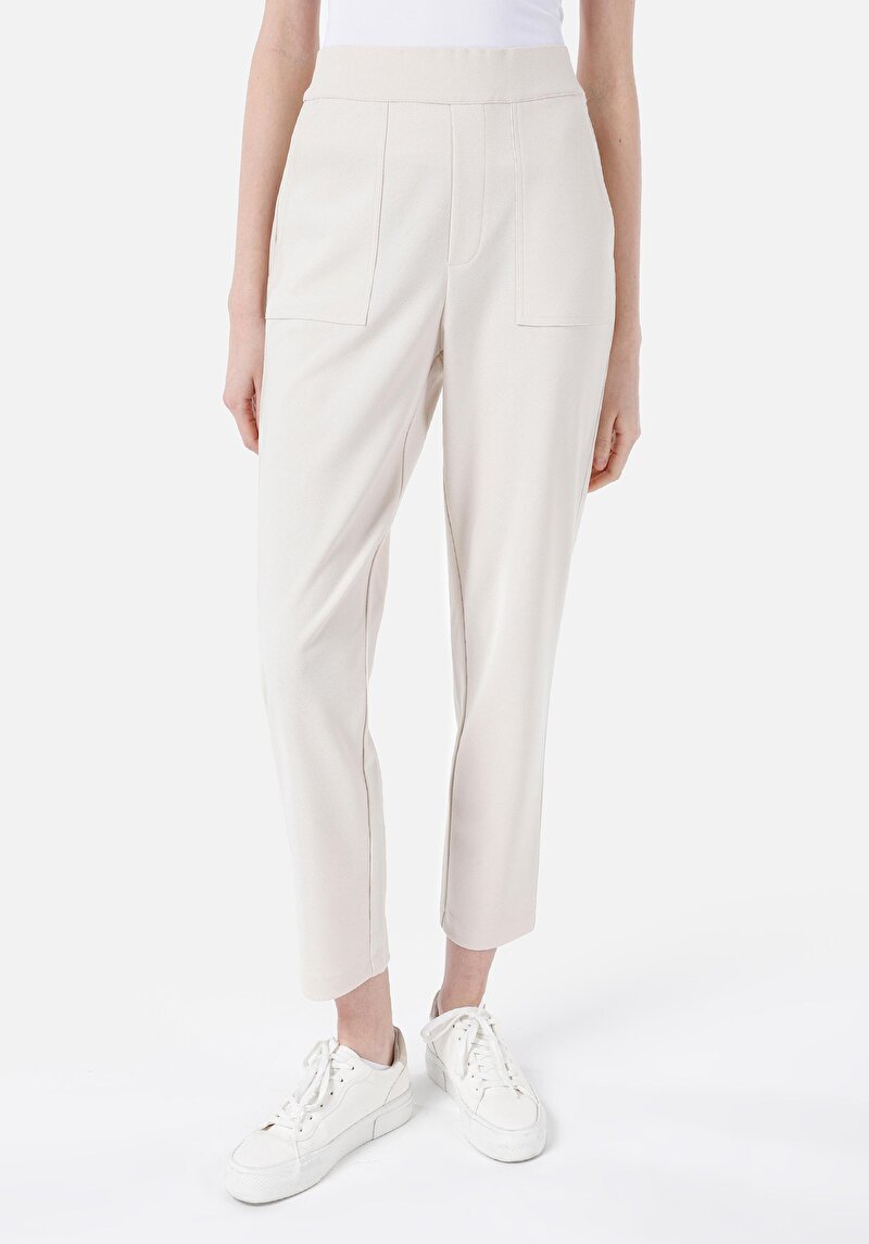 Regular Fit Orta Bel Düz Kadın Ekru Eşofman Altı