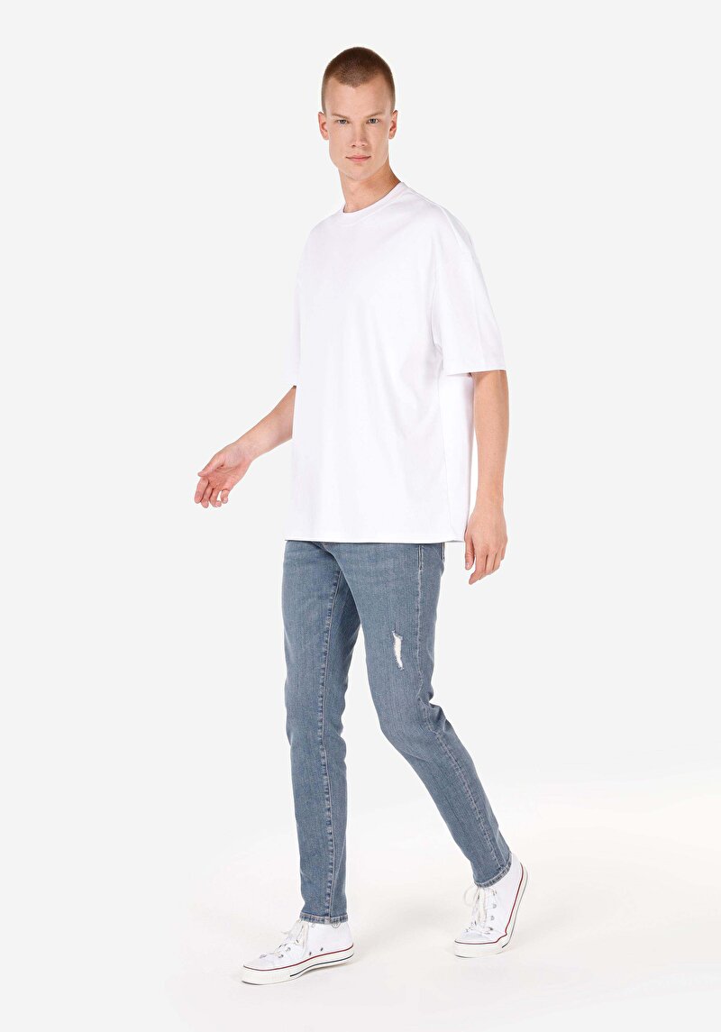 Slim Fit Düşük Bel Dar Paça Erkek Denim Jean Pantolon