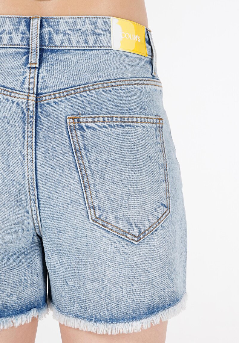 Mom Fit Yüksek Bel  Kadın İndigo Jean Şort