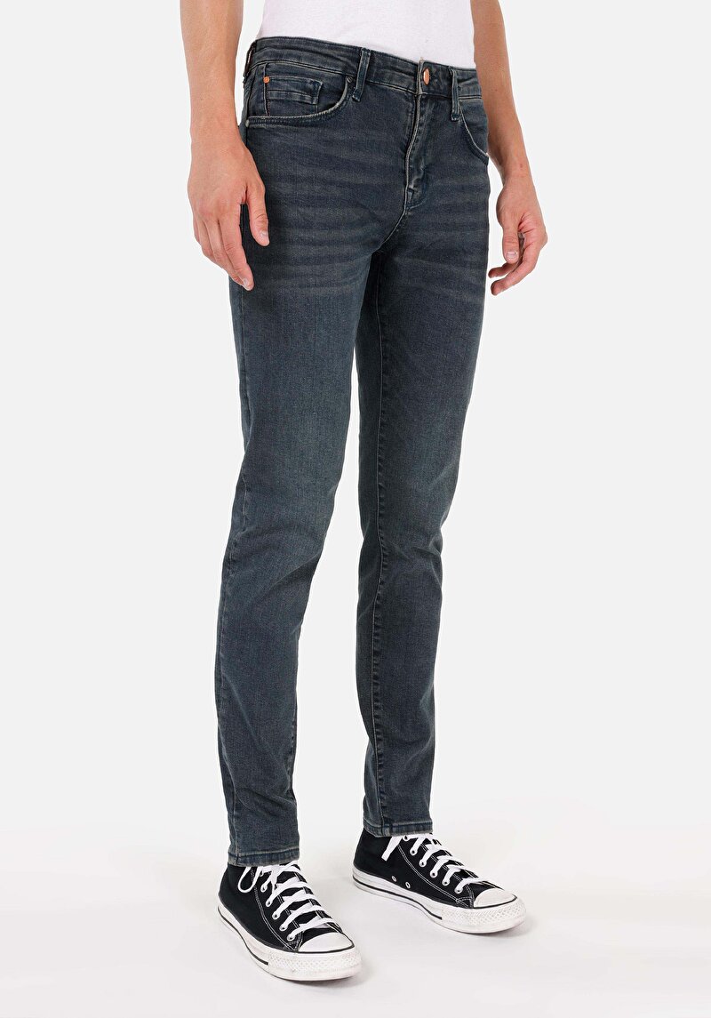 Slim Fit Düşük Bel Dar Paça Erkek Yeşil Jean Pantolon