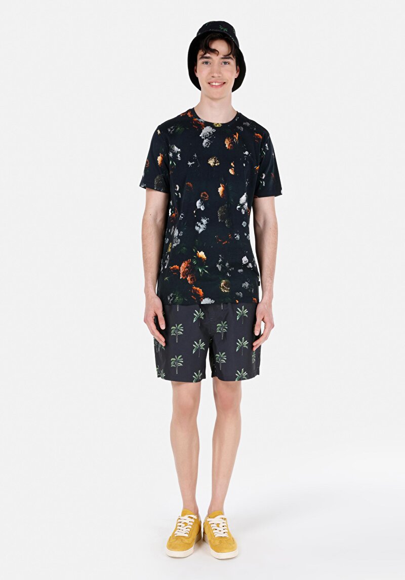 Regular Fit Orta Bel Erkek Siyah Deniz Şortu