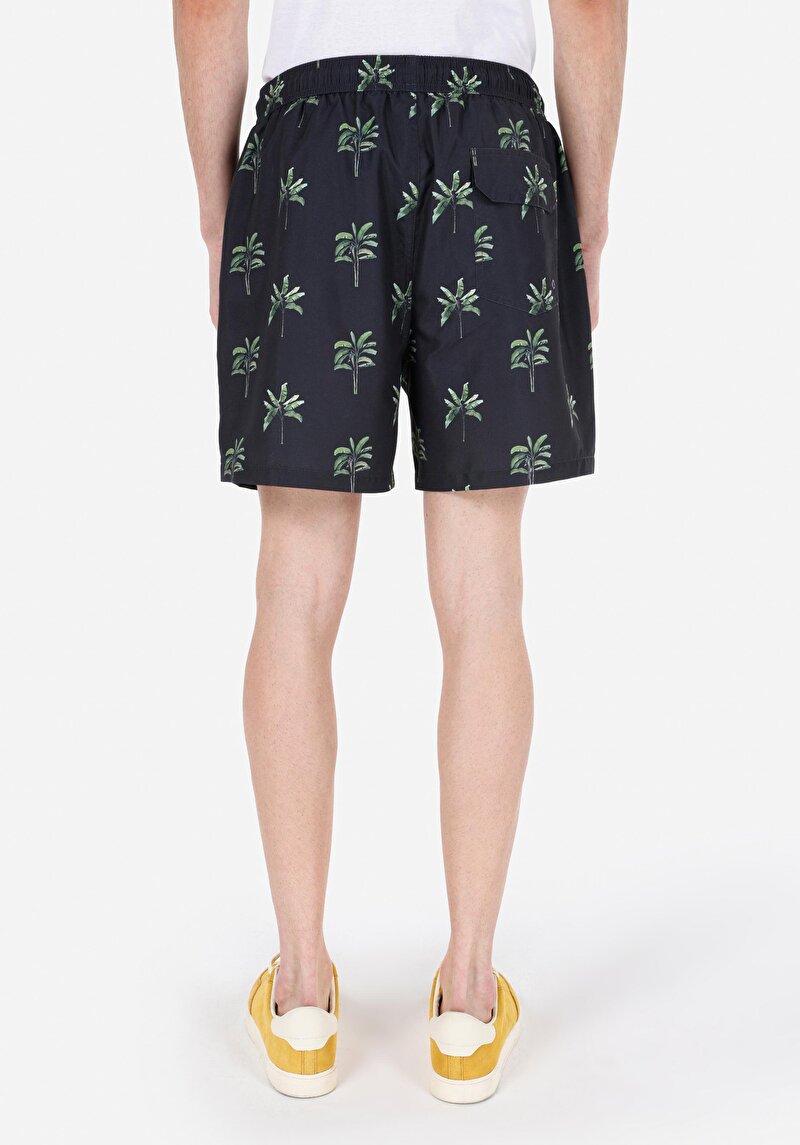 Regular Fit Orta Bel Erkek Siyah Deniz Şortu