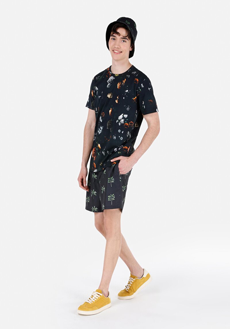 Regular Fit Orta Bel Erkek Siyah Deniz Şortu