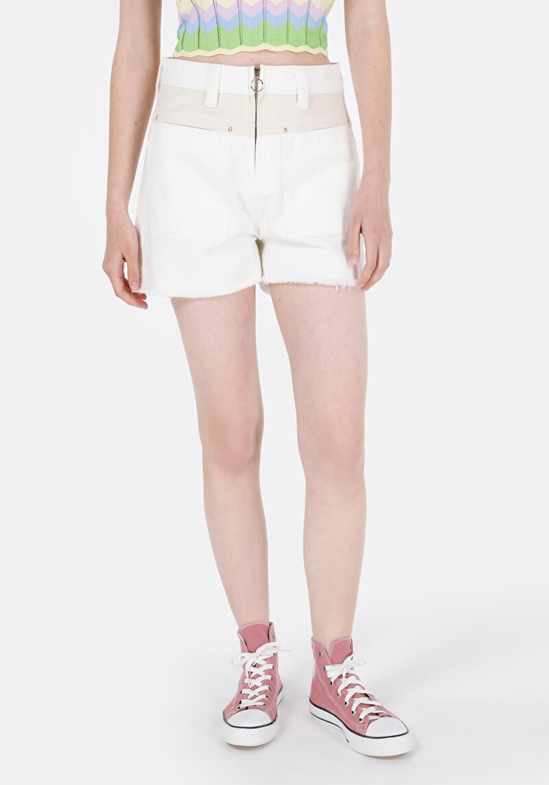 Mom Fit Yüksek Bel Kadın İndigo Jean Şort