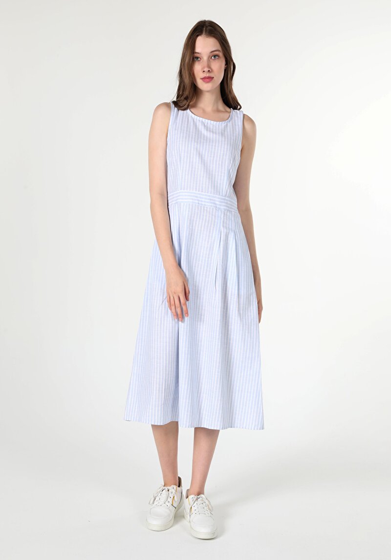 Slim Fit Pamuklu Kadın Mavi Elbise