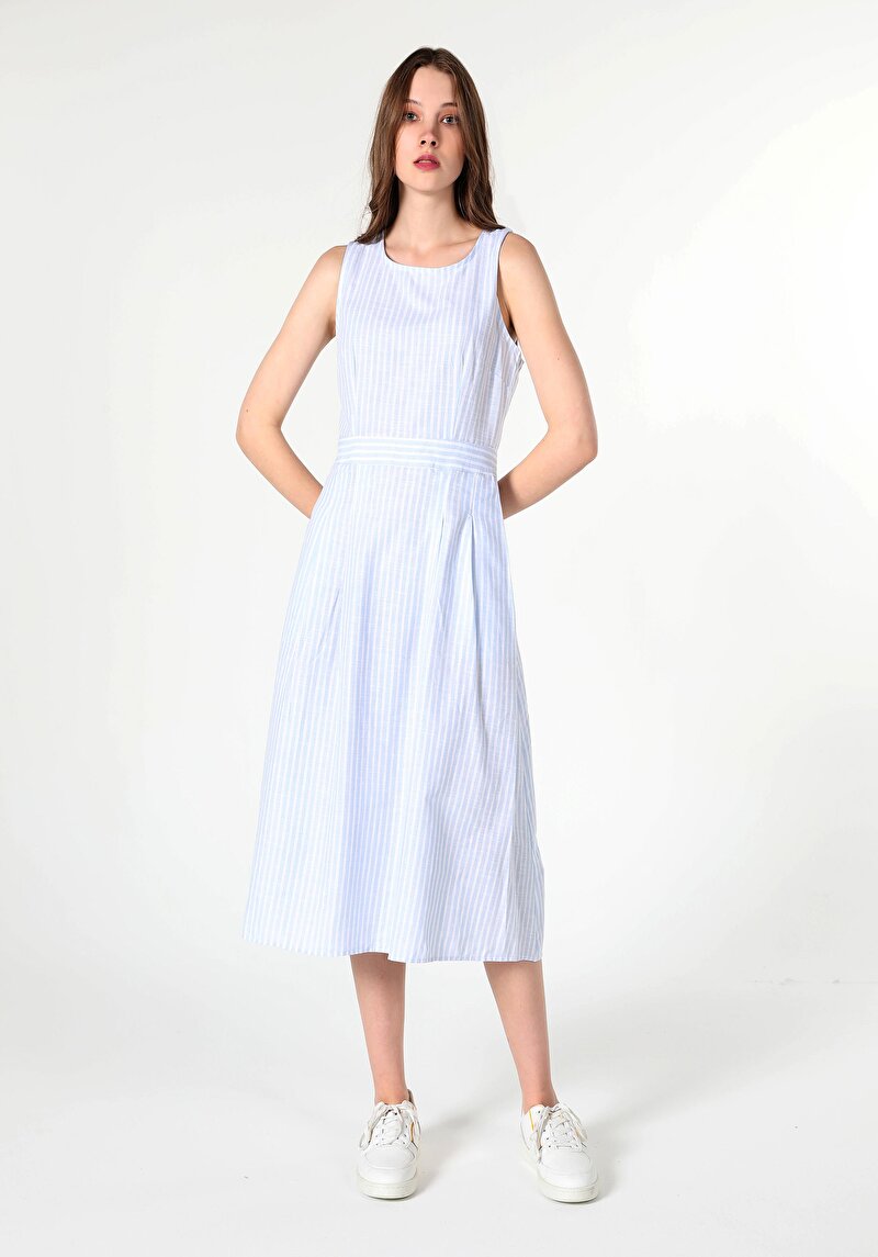 Slim Fit Pamuklu Kadın Mavi Elbise