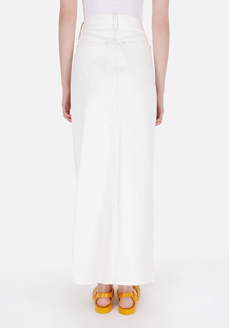 Slim Fit Düz Fermuarlı Kadın Beyaz Etek