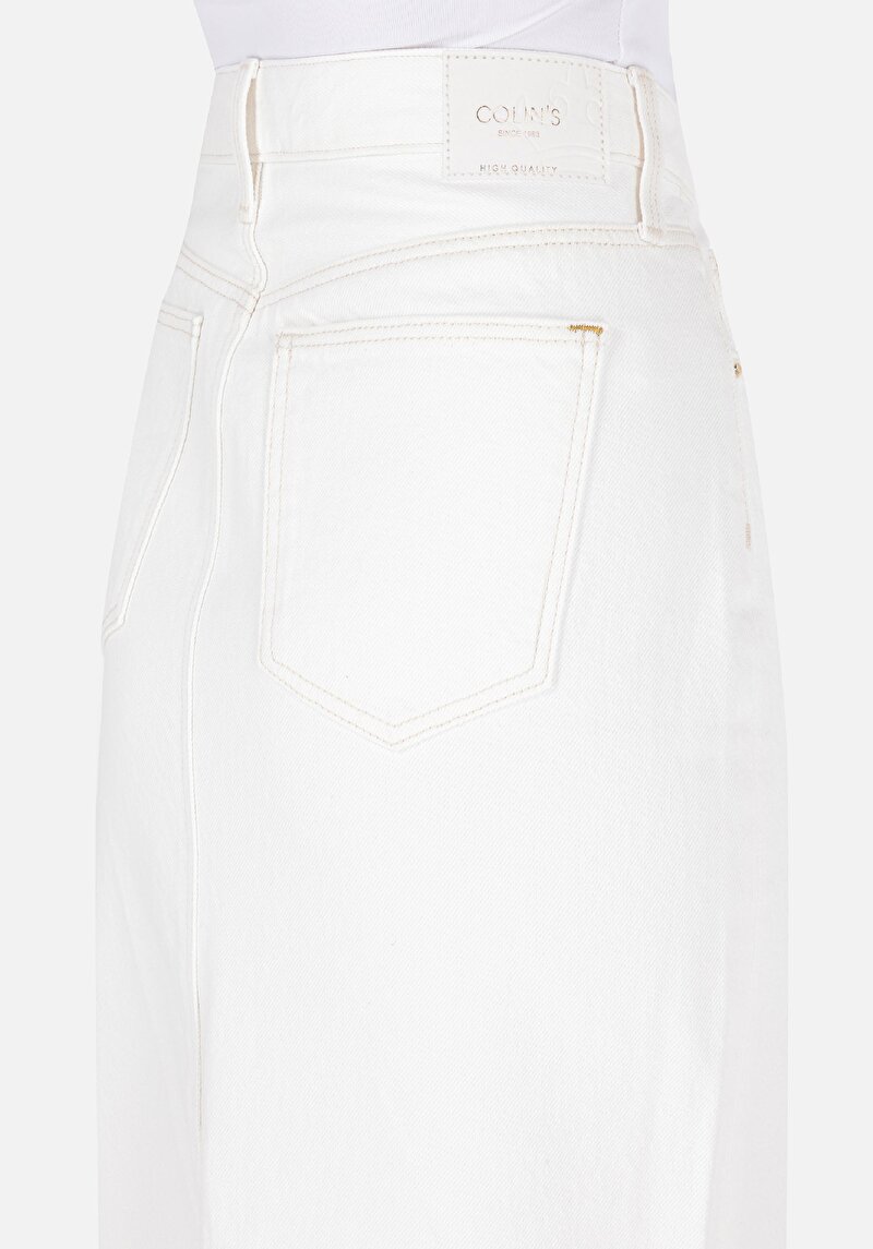 Slim Fit Düz Fermuarlı Kadın Beyaz Etek