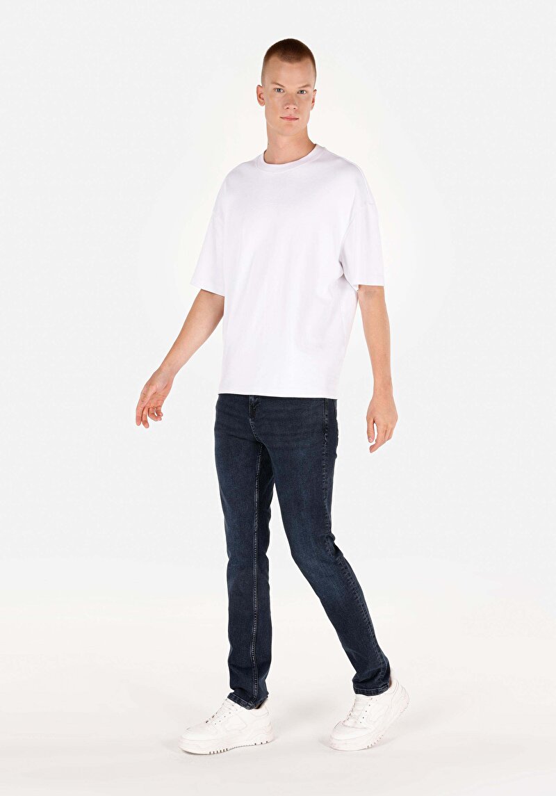Straight Fit Düşük Bel Düz Paça Erkek İndigo Jean Pantolon