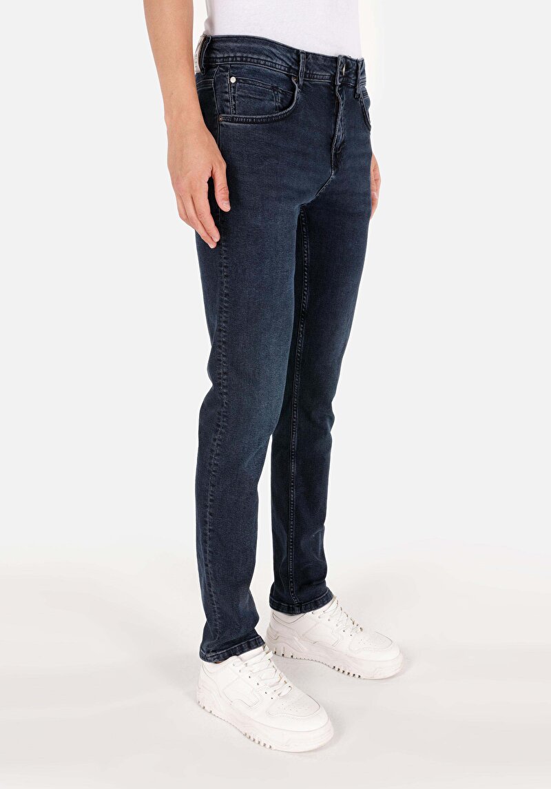 Straight Fit Düşük Bel Düz Paça Erkek İndigo Jean Pantolon