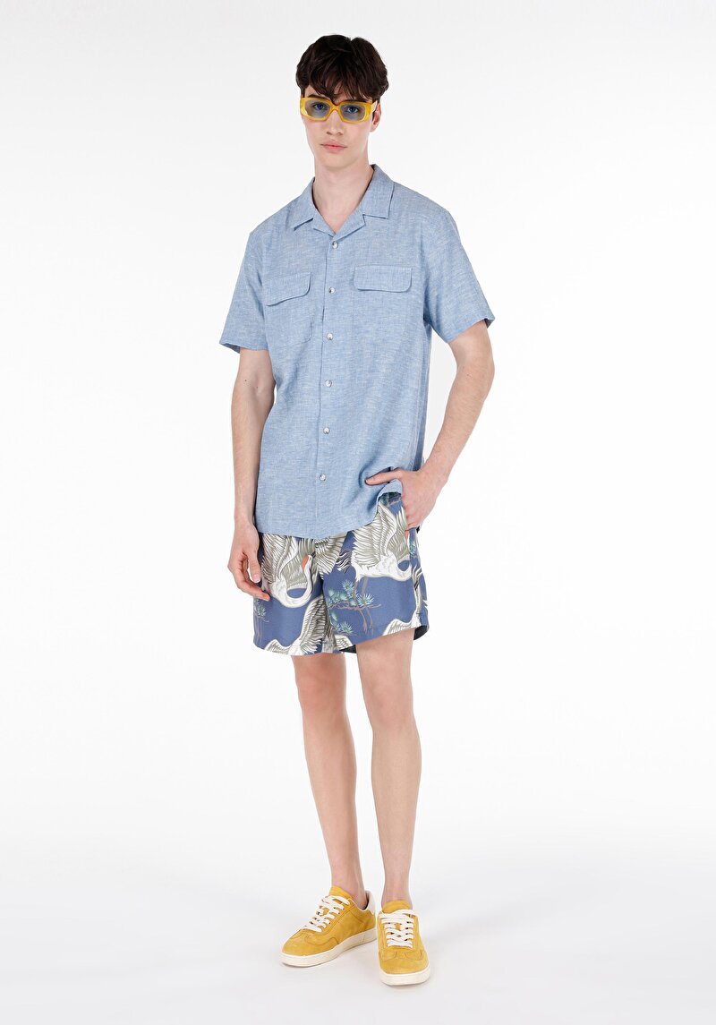 Slim Fit Orta Bel Erkek Lacivert Deniz Şortu