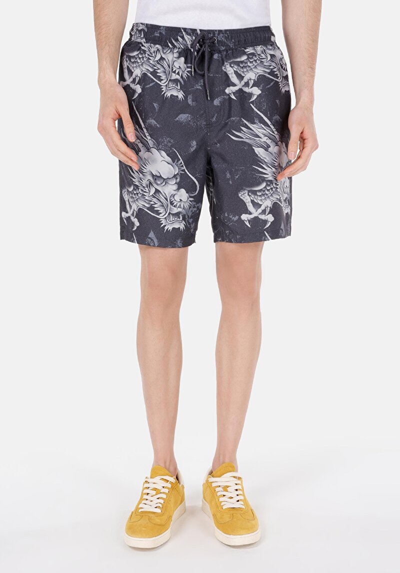 Slim Fit Erkek Siyah Deniz Şortu