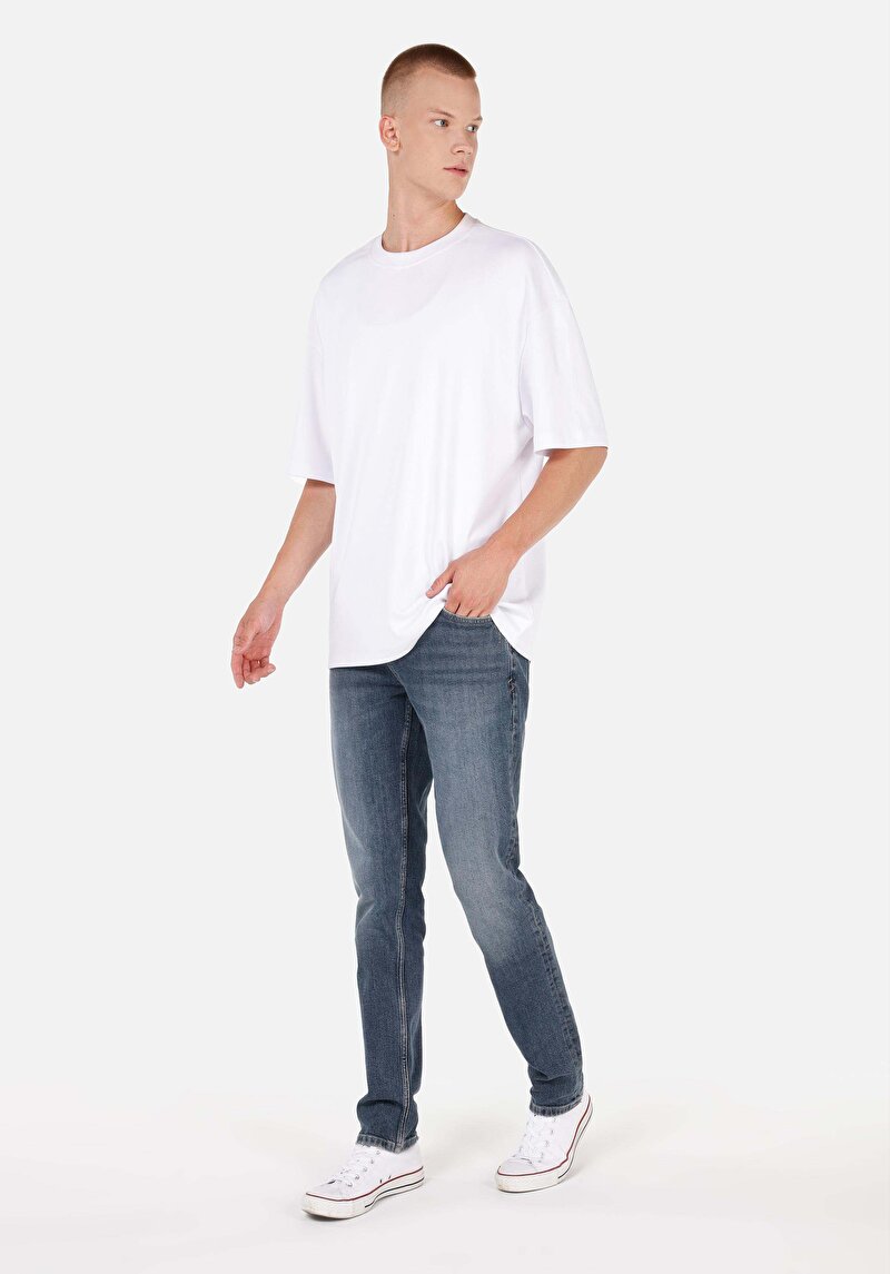 Straight Fit Düşük Bel Düz Paça Erkek İndigo Jean Pantolon