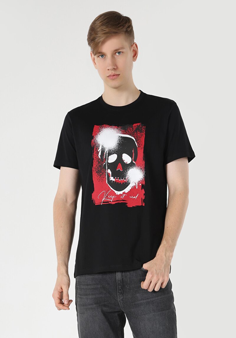 Regular Fit Yuvarlak Yaka Düz Erkek Siyah Kısa Kol Tişört