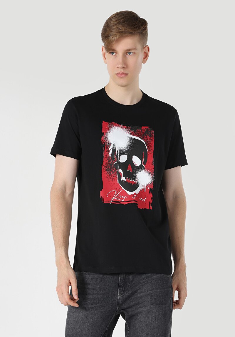 Regular Fit Yuvarlak Yaka Düz Erkek Siyah Kısa Kol Tişört