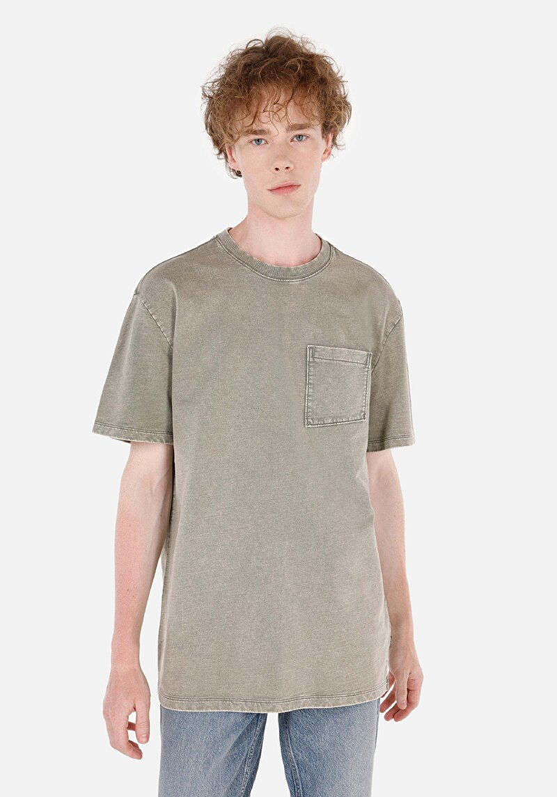 Comfort Fit Yuvarlak Yaka Erkek Yeşil Kısa Kol Tişört