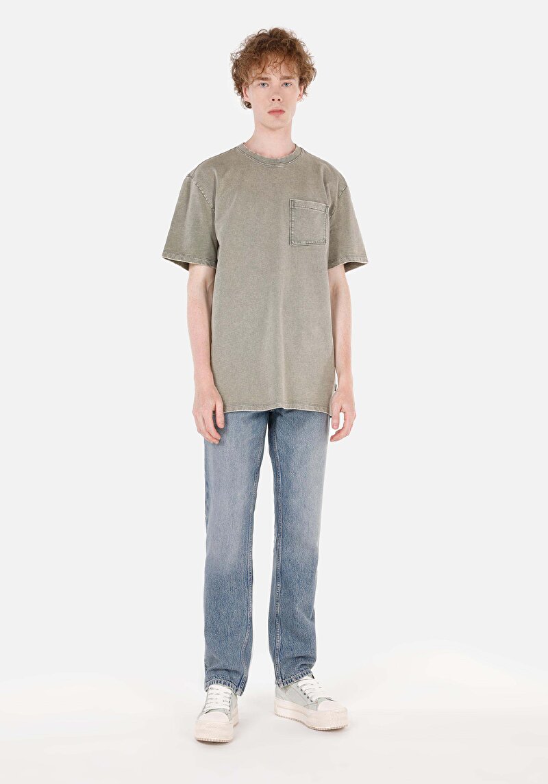 Comfort Fit Yuvarlak Yaka Erkek Yeşil Kısa Kol Tişört