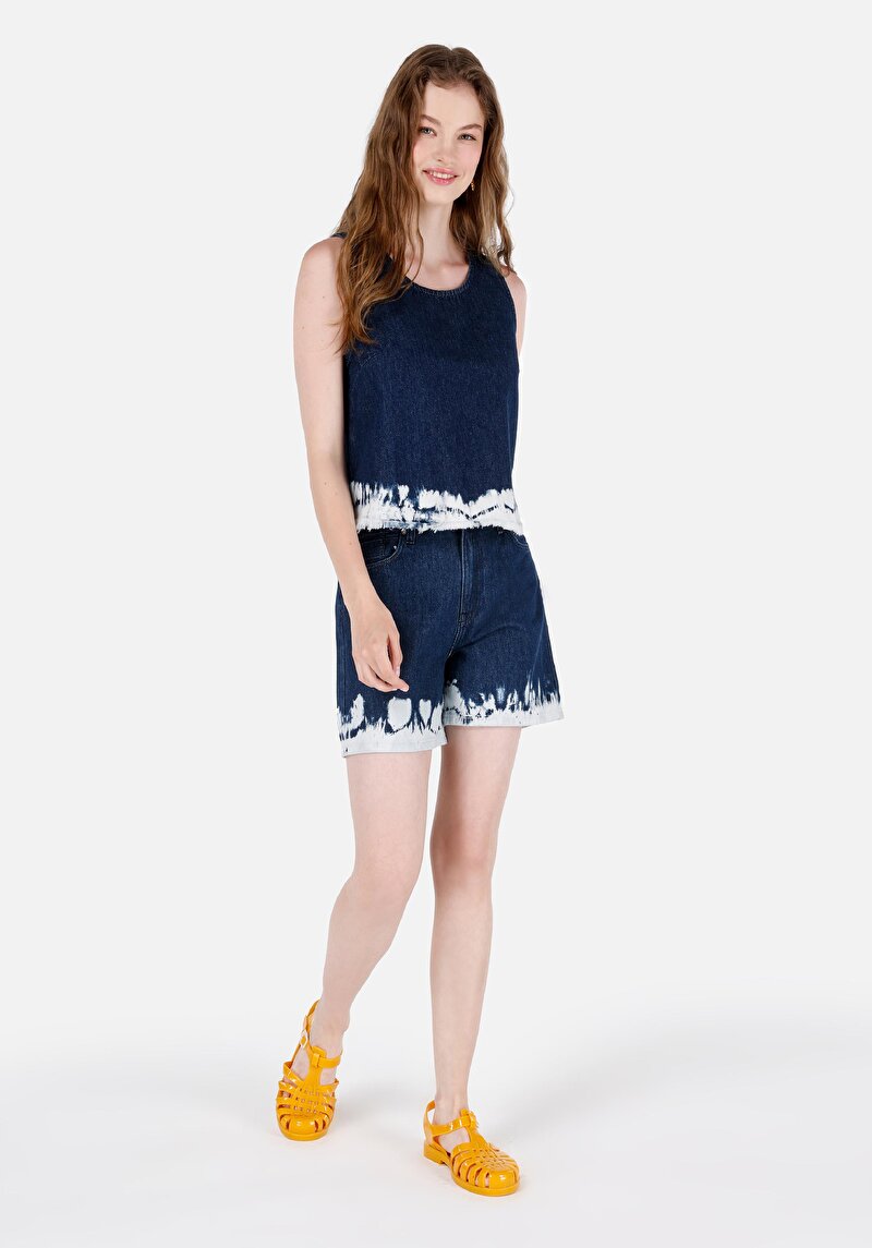 Mom Fit Yüksek Bel Kadın İndigo Pamuklu Jean Şort