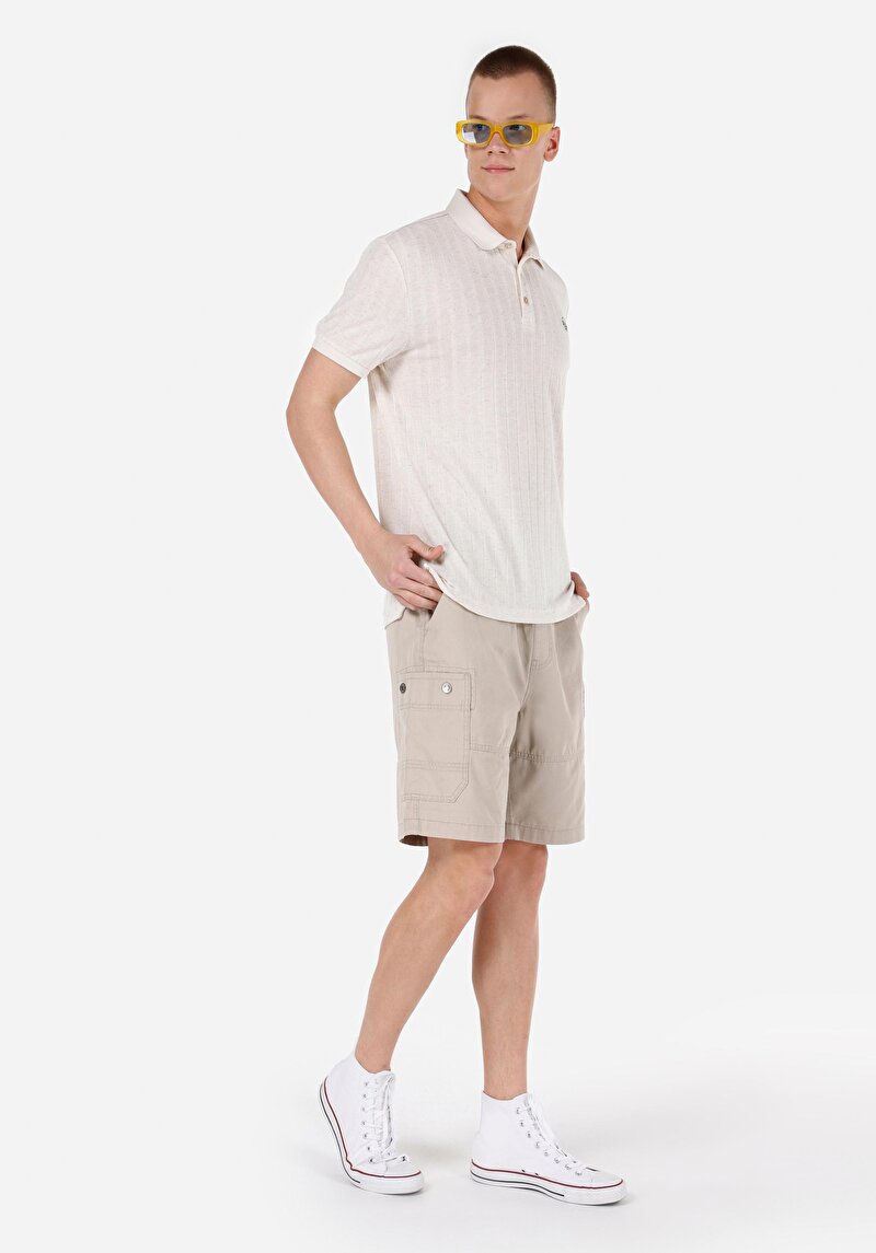 Comfort Fit Orta Bel Düz Erkek Bej Şort