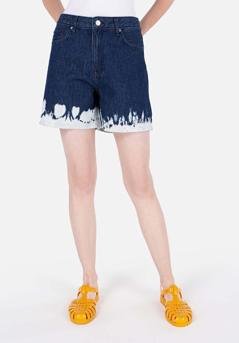 Mom Fit Yüksek Bel Kadın İndigo Pamuklu Jean Şort
